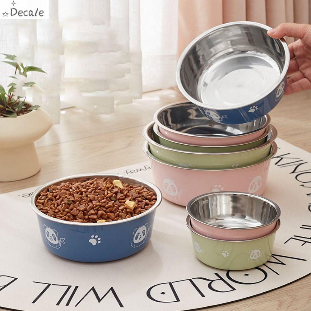DECALE Họa tiết gấu trúc Bát cho chó bằng inox Chống trượt Hoạt hình Bát cho mèo ăn Bát ăn cho chó Chống Rollover Bát chống trượt cho chó Dành cho cún con mèo con