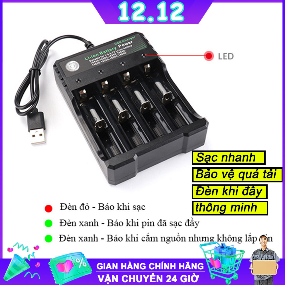 Bộ sạc pin 18650 - 04u / 02u tự ngắt thông minh và có đèn báo khi đầy bmax 2 khe hoặc 4 khe sạc cao cấp - bmax 18650-04u 18650-02u