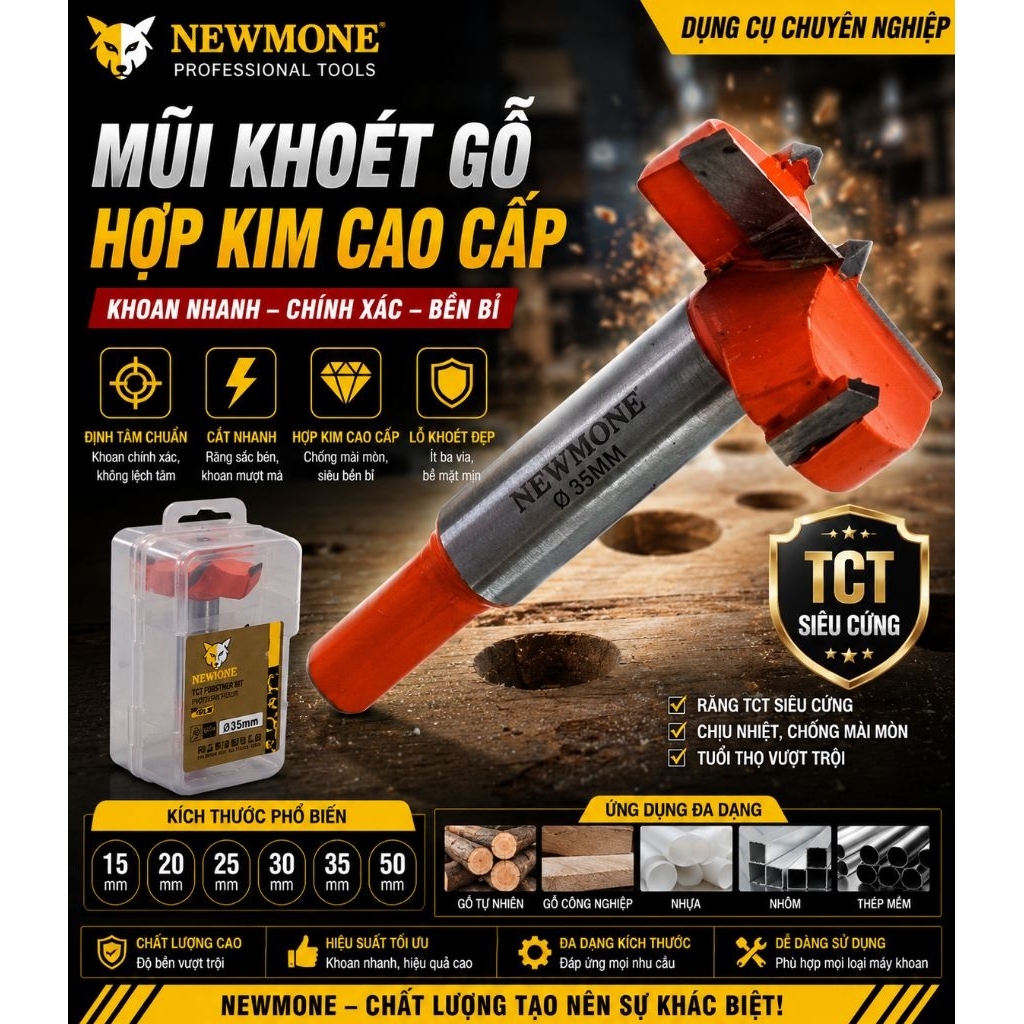 MŨI KHOÉT GỖ HỢP KIM TCT NEWMONE 25-28-30-32mn
