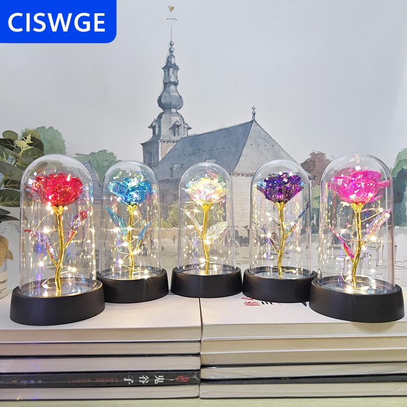 [COD] CISWGE Led Ánh Sáng Lá Hoa Nhân Tạo Hoa Hồng Hoa Đêm Đèn Valentine Ngày Quà Tặng Cho Bạn Gái Vĩnh Cửu Rose Wedding Trang Trí Quà Tặng
