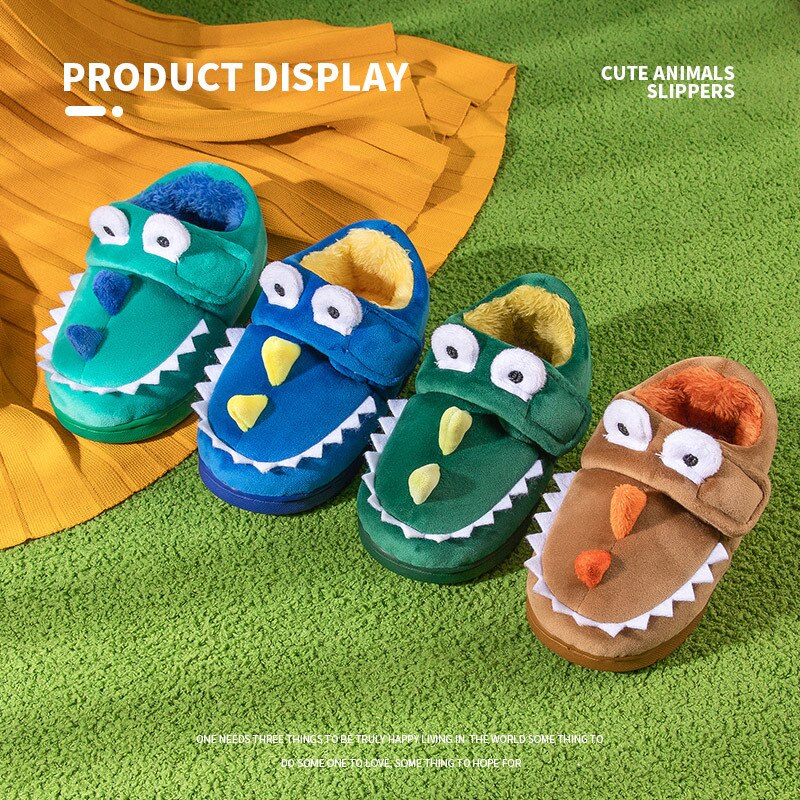 Fashion Kids Boy Girl Slippers Autumn Winter Plush Warm Cartoon Dinosaur Children Indoor Home Shoes Little Kid House Footwear