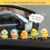 Hittime 6Pcs Car Ornaments Interior Dashboard Set Cute Yellow Duck Miniature Figurine Cartoon Penguin Umbrella Animal Kawaii Auto Decoration