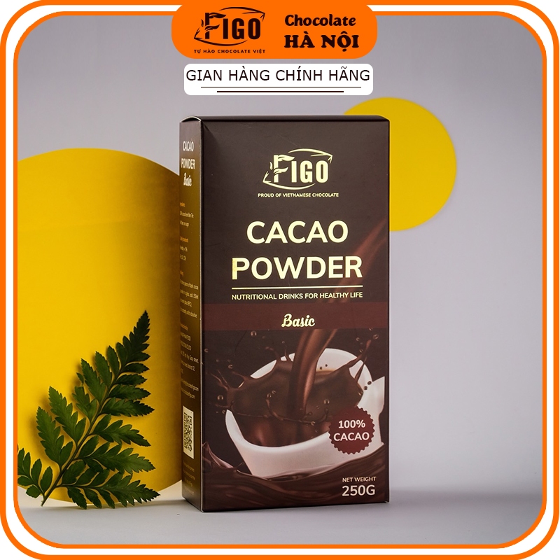 [MẪU MỚI NHẤT] Bột Cacao nguyên chất - Bột Dark Chocolate 100% cacao Figo bao bì mới 2021 Túi 250gr