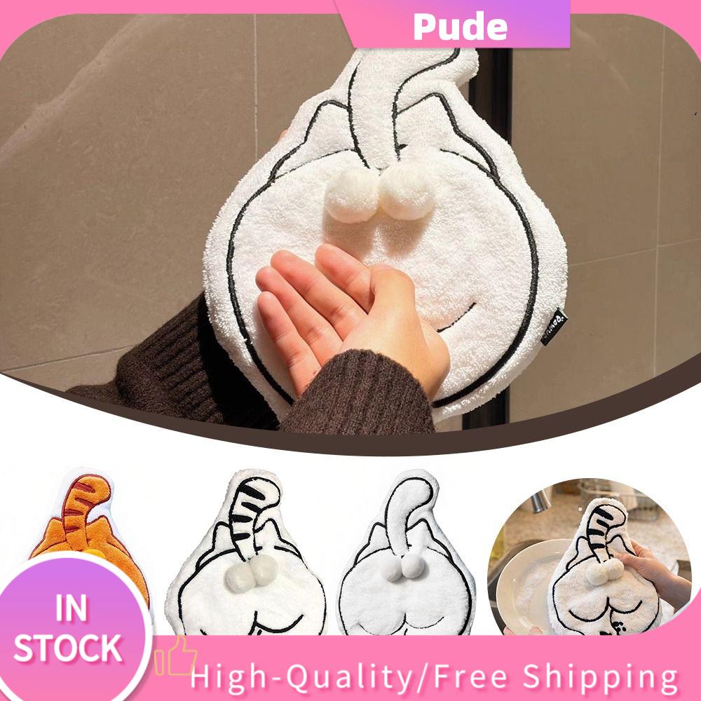 PUDE Lông cừu san hô Khăn tay hình trứng mèo Phim hoạt hình Mềm mại Khăn lau Hài hước Nhanh khô Khăn tay phòng tắm cho nhà bếp  phòng tắm