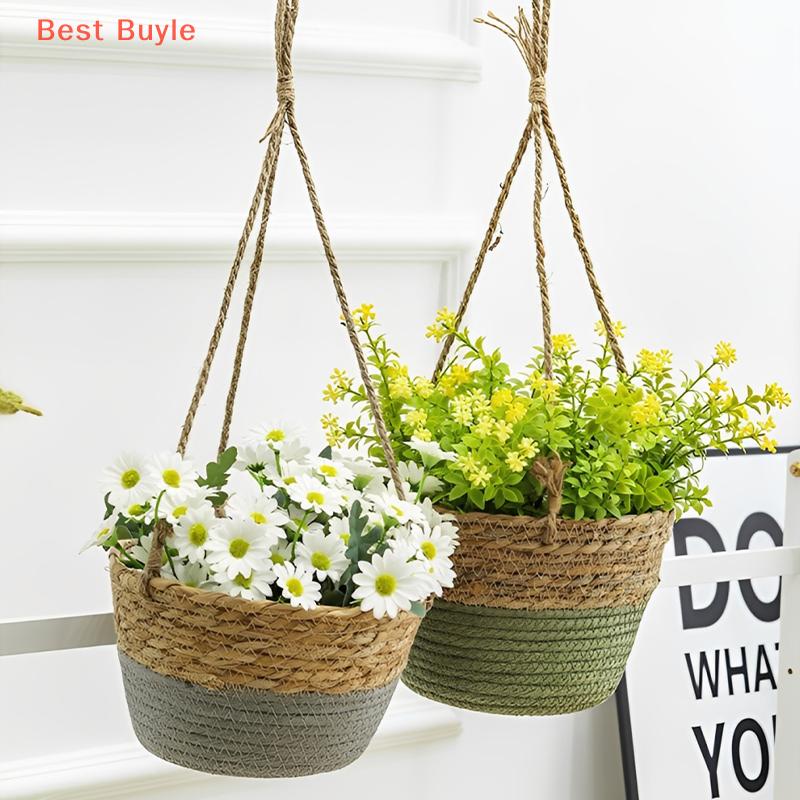 💖Best Buyle Rơm treo lưu vực cây gai dầu dây dệt hoa giỏ chậu cây chậu hoa chậu