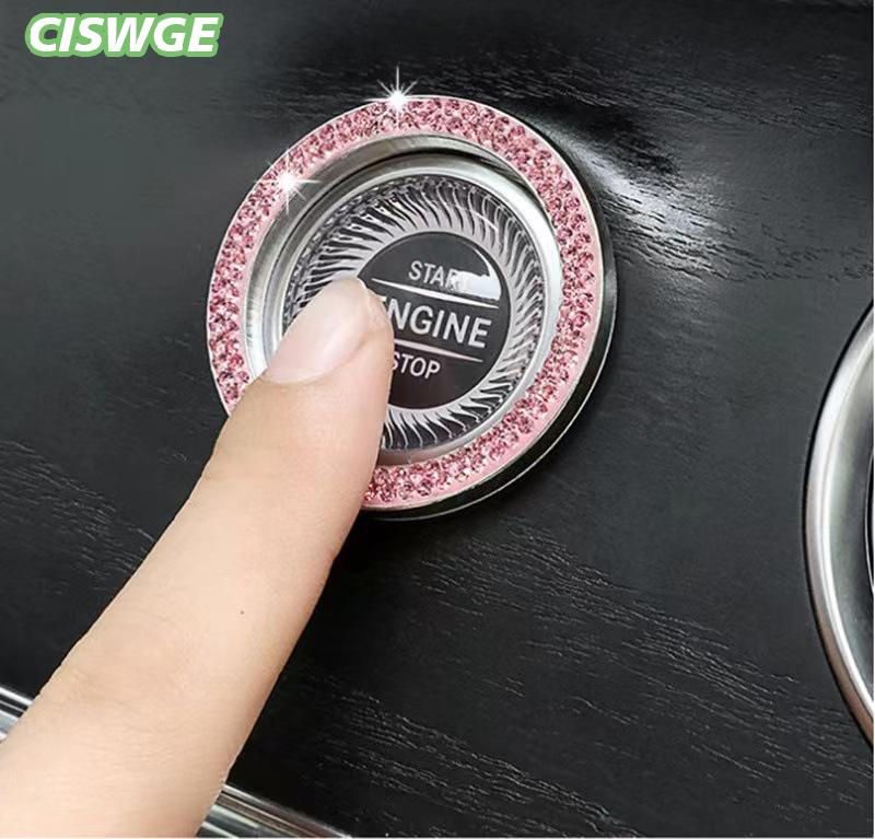 [CISWGE Auto] Xe một cú nhấp chuột động cơ bắt đầu dừng chuyển đổi nút Bìa đôi tinh thể Rhinestone Sticker đánh lửa bắt đầu chuyển đổi vòng bảo vệ