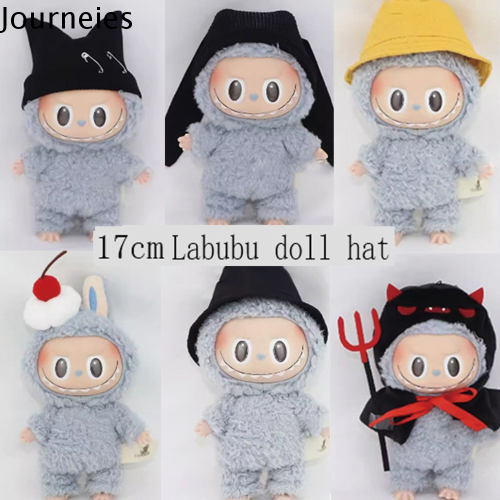 JOURNEIES Quần áo Mũ Thời gian labubu Mũ trùm đầu Áo choàng Mũ búp bê labubu 17cm Quần áo búp bê labubu Mini Phụ kiện búp bê treo labubu dây chuyền labubu 17cm