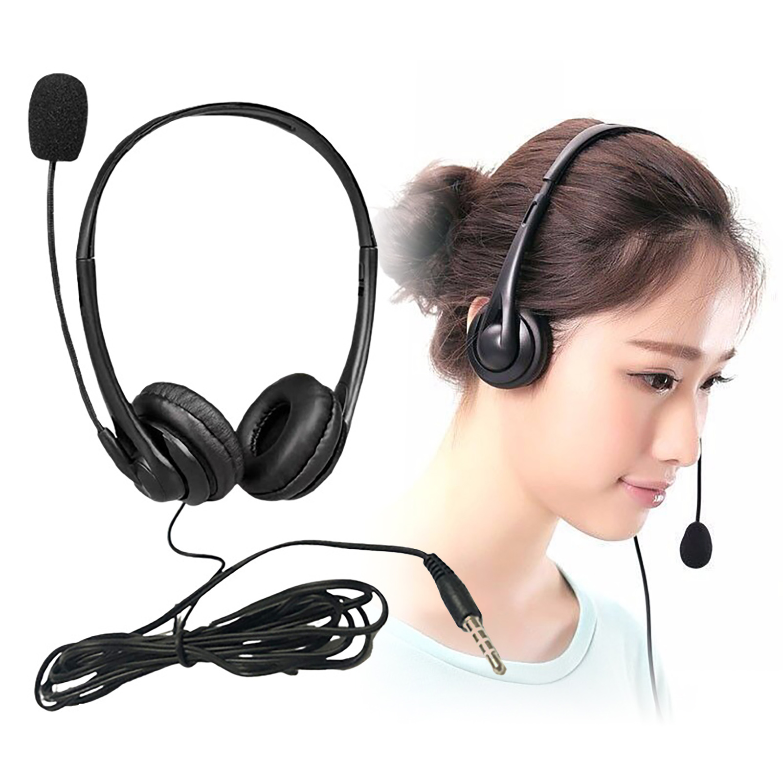 Newmana tai nghe làm việc hiệu ứng âm thanh tương thích HD khử tiếng ồn thoáng khí Tai nghe có mic trung tâm cuộc gọi có dây 3.5mm cho tài xế xe tải văn phòng tai nghe làm việc xoay được