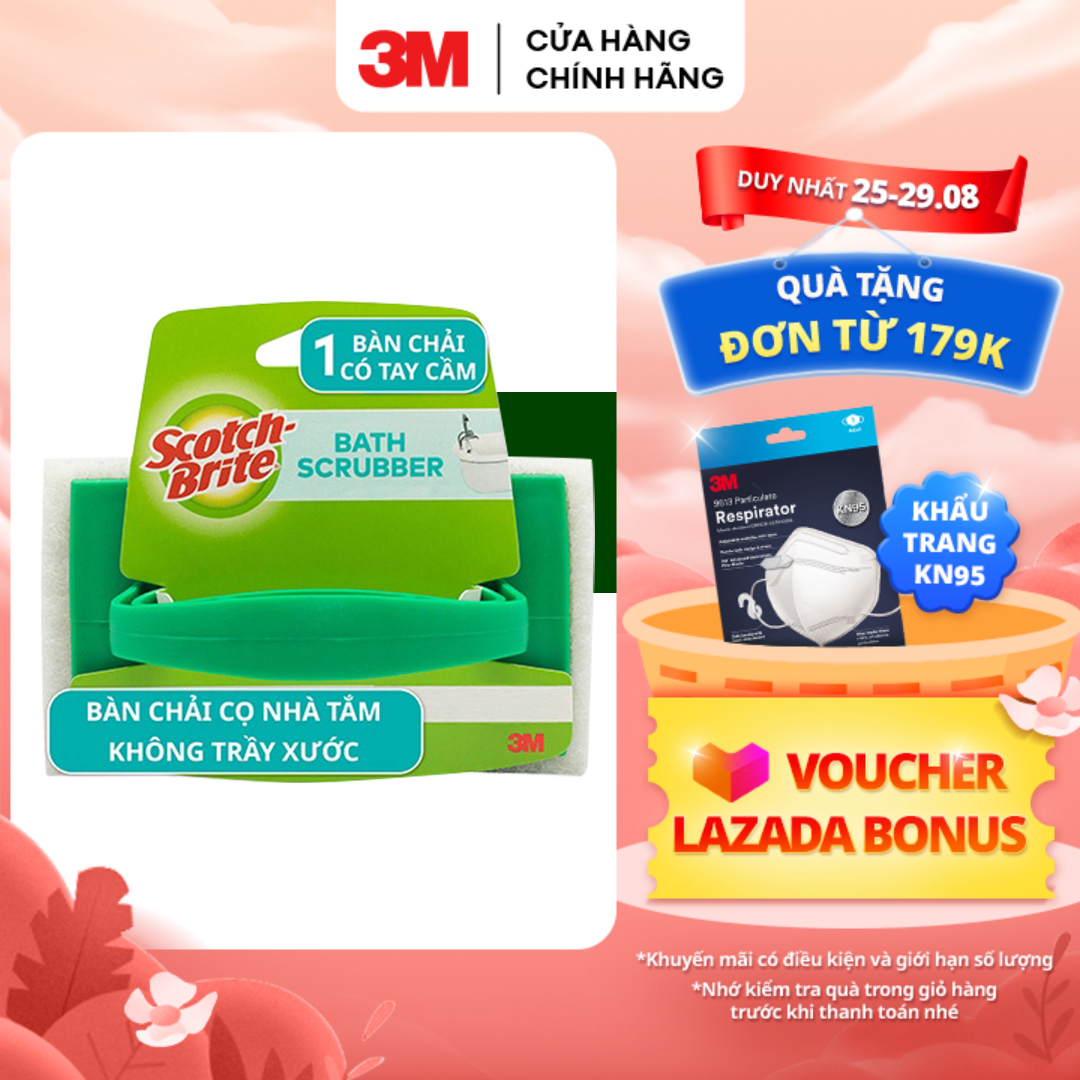 Bàn chải chà sàn (phòng tắm, phòng vệ sinh, ...) 3M™ Scotch-Brite®, siêu sạch, không trầy xước, 8x12x8cm, xanh/trắng