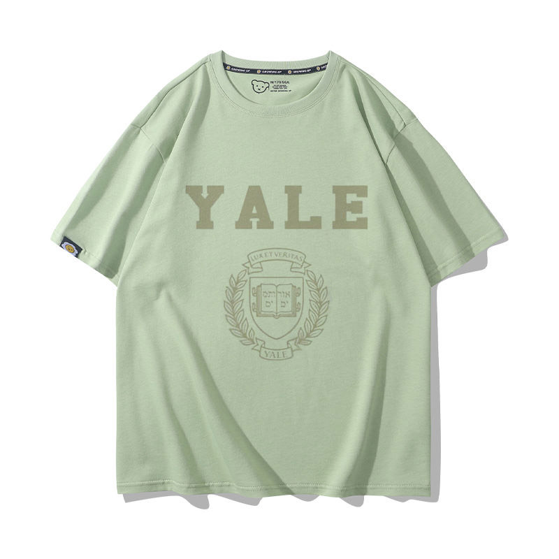 SENCHI丨Áo thun ngắn tay-Yale University Yale Straight-Một phong cách trường học sinh viên bao quanh 