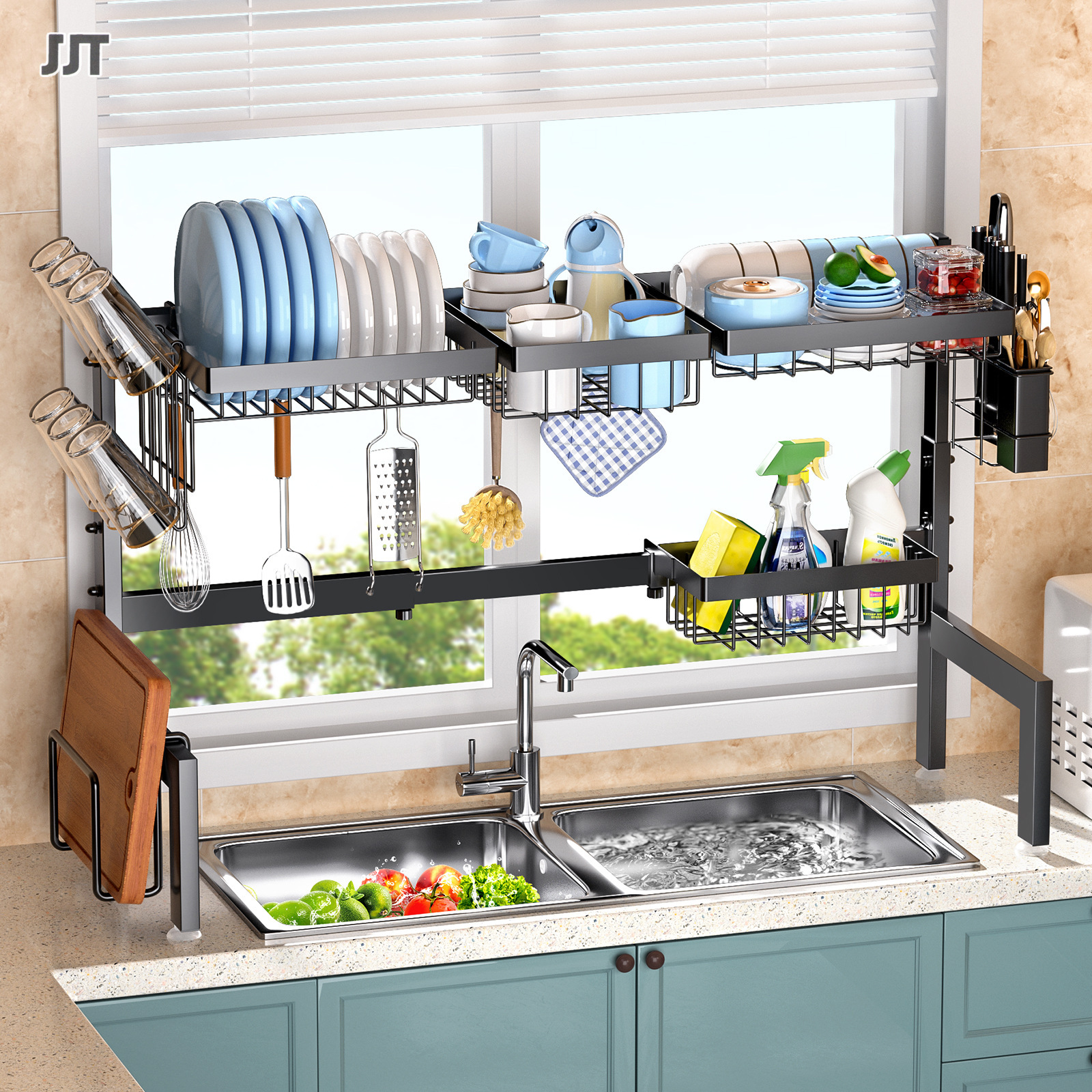 dish drainer Telescopic sink storage rack Dishwashing drain rack plate rack Household kitchen dish storage rack Multifunctional shelf, extra shelf, kitchen shelf steel shelf, steel shelf ราคา 736 บาท*ส่งฟรี