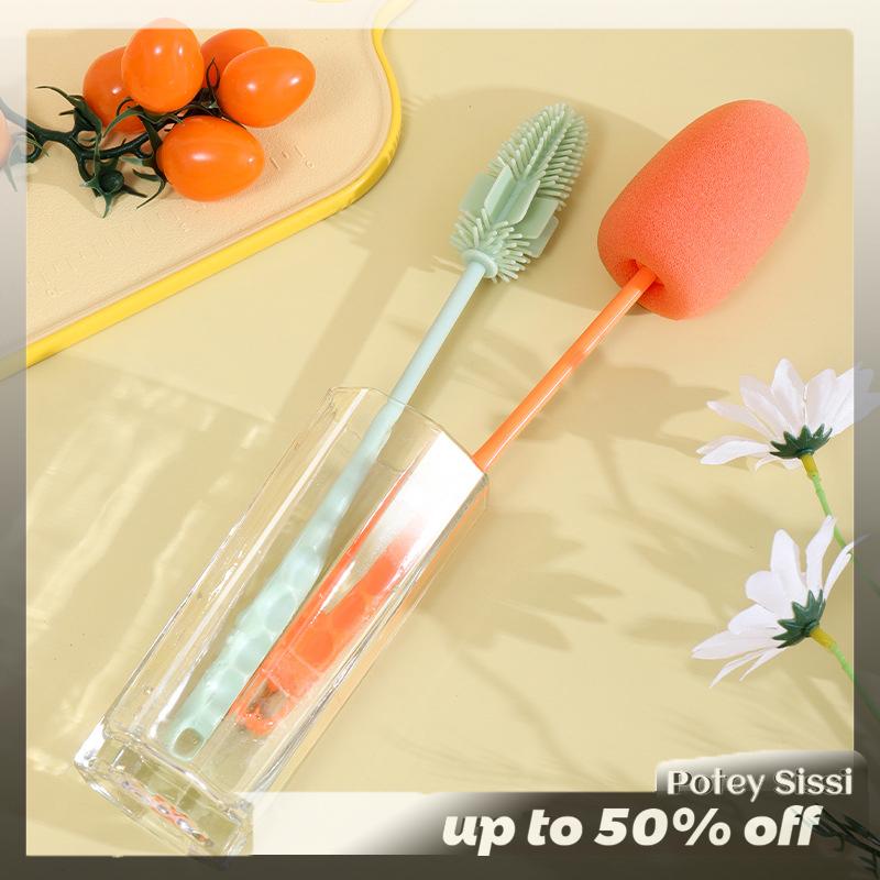 Potey Long Handle Silicone Milk Bottle Brush Cup Scrubber Cleaner Kitchen Cleaning Tool Drink Bottle Cup Cleaning Brush