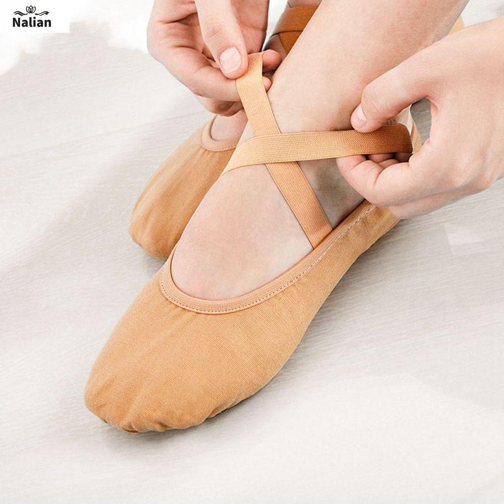 NALIAN Thể dục dụng cụ Dép lê Dễ thương Vải bố Đế mềm Múa ba lê Yoga Khiêu vũ Latin Giày đế bằng mềm Giày đế bằng Giày khiêu vũ Giày Ba lê nữ Giày bé gái