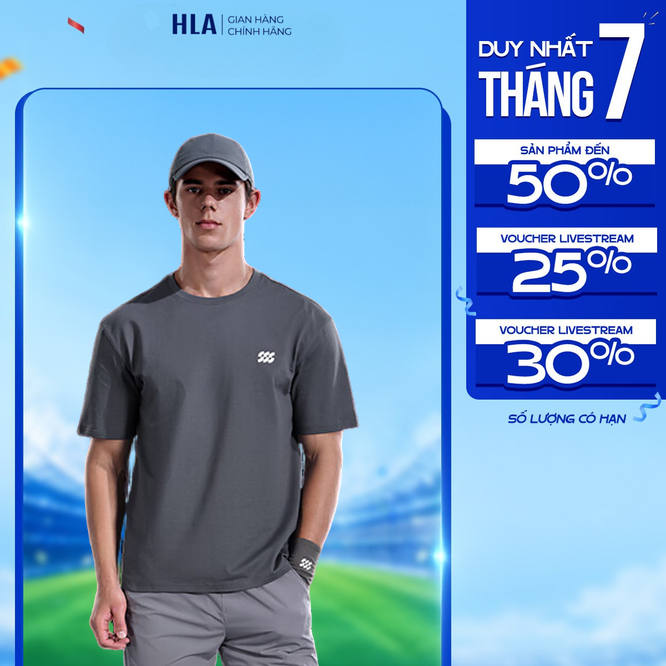 Áo thun nam HLA Sportsday – Vải cotton thoáng mát, hút ẩm nhanh, cổ tròn tối giản, phong cách thể thao trẻ trung xuân hè