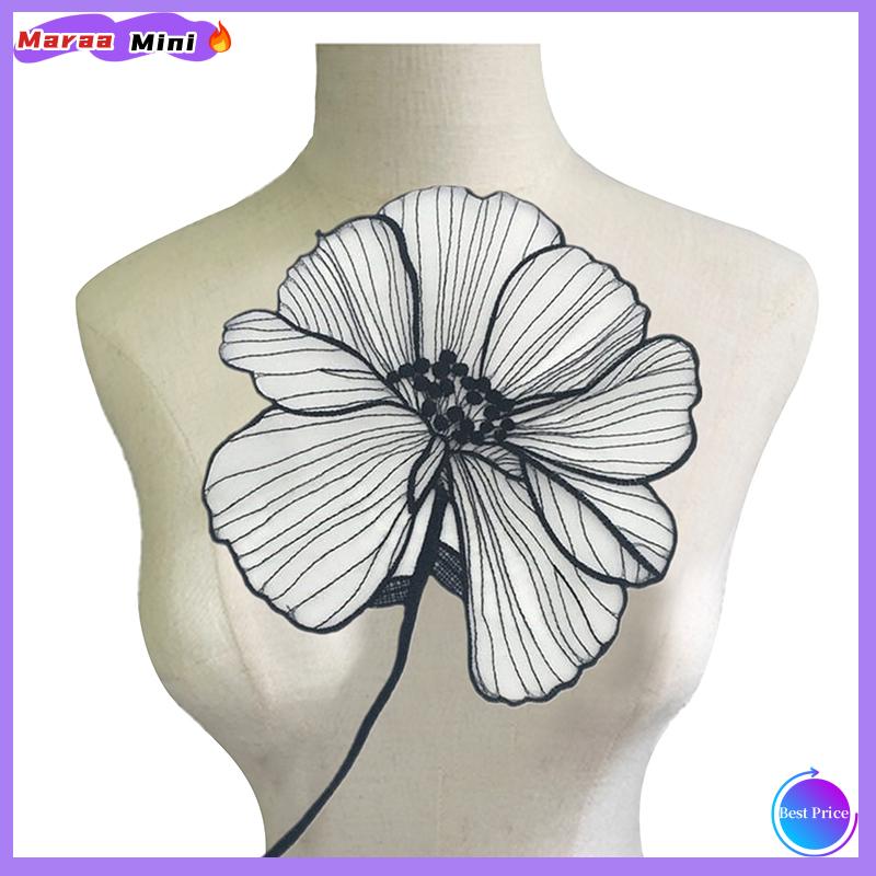 Maraa 27cm đen hoa sen thêu các bản vá lỗi cho quần áo DIY may trên hoa parches thêu ren appliques cho áo sơ mi