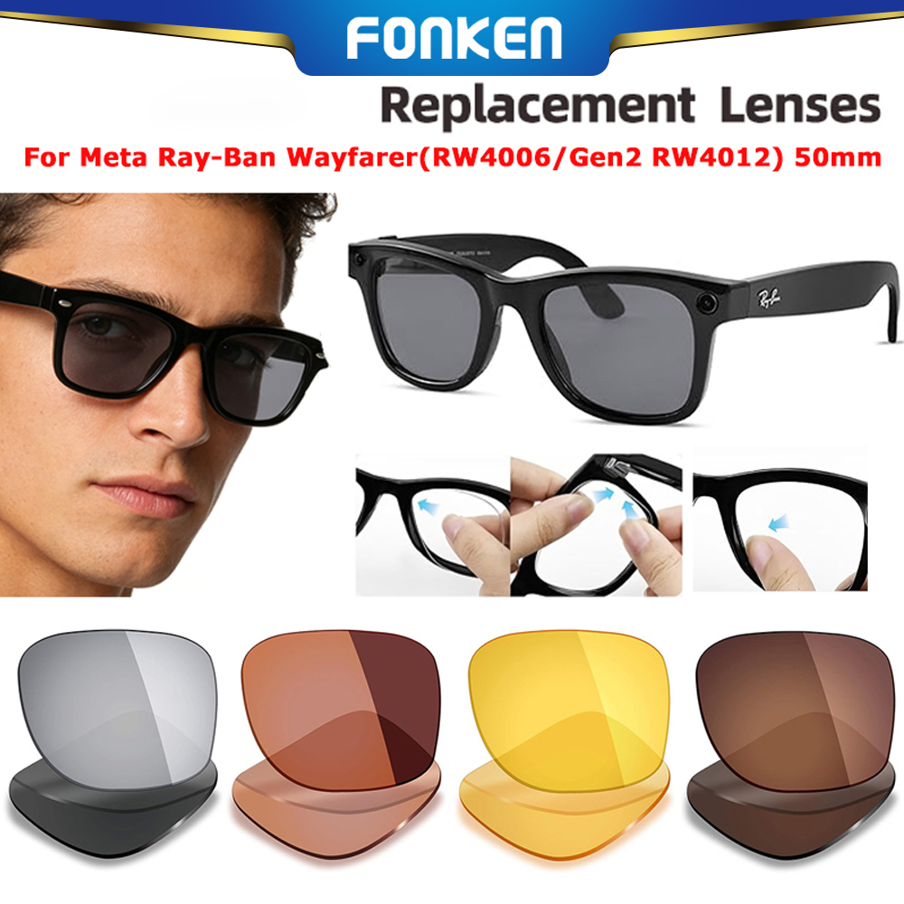 Fonken Kính mắt tròng kính thay thế cho Meta Ray-Ban WAYFARER (rw4006/Gen2 rw4012) 50mm kính thông minh Ống kính