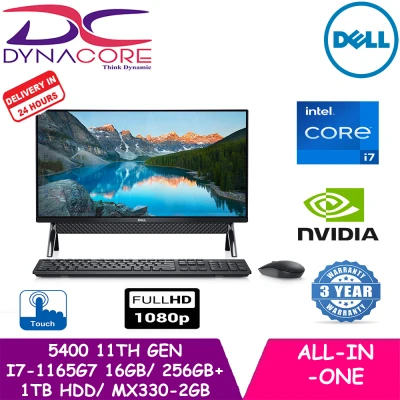 【DELIVERY IN 24 HOURS】DYNACORE - DELL Inspiron AiO 5400 24" Touch NEW 11TH GEN (i7-1165G7 UPTO 4.7ghz/16GB/256GB+1TB HDD/NVIDIA MX330-2GB/23.8"FHD TOUCH/ DELL WIRELESS KEYBOARD AND MOUSE/ DELL EXTERNAL DVD-WRITER ) 3YEARS ONSITE WARRANTY BY DELL