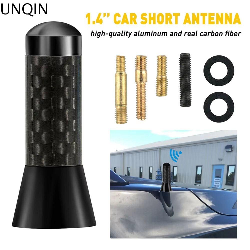 UNQIN 2Pcs 3.5cm Ăng ten nóc xe ô tô Ngắn Sợi Carbon Đài phát thanh trên không cho xe ô tô Phổ thông Tín hiệu tăng cường Ăng ten Cột Buồm ngắn bằng kim loại Phụ tùng thay thế ô tô