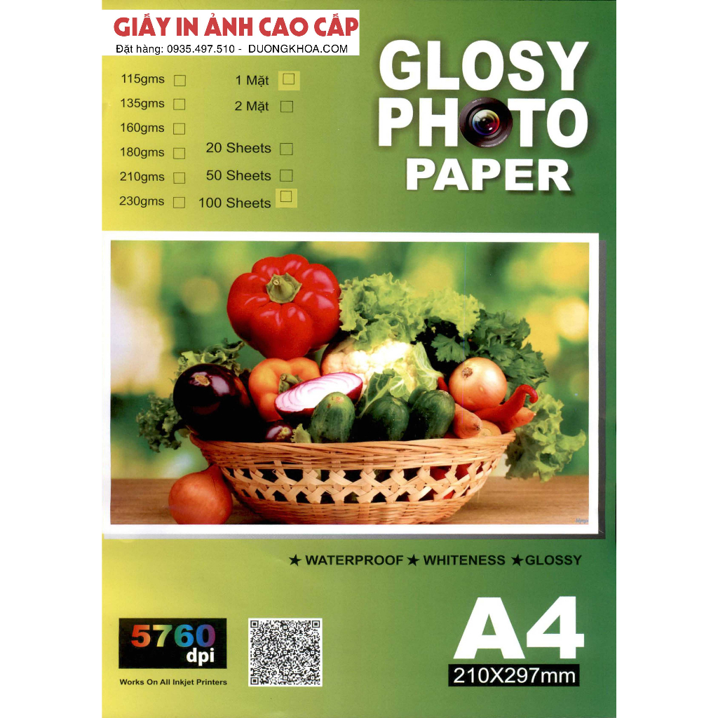 Giấy in Ảnh Glosy photo paper A4 Rõ Đẹp 1 mặt Định Lượng 140gms, 160gms, 210gms, 230gms, 260mgs, 300mgs
