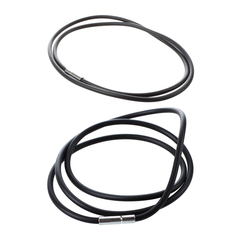 2 Pcs 3Mm Black Rubber Cord Necklace with Stainless Steel Closure - 24 Inch & 25.5 Inch