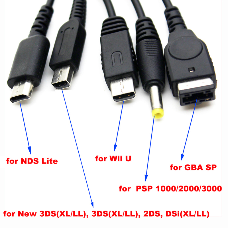 Aaaa Bộ sạc cáp sạc USB 5 trong 1 cho Nintendo Wii U 3DS NDSL XL DSi PSP