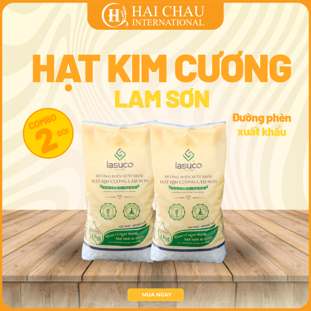 Combo 2 Gói Đường Phèn Xuất Khẩu Hạt Kim Cương Lam Sơn - Gói 1Kg - Ngọt Thanh Mát Lành