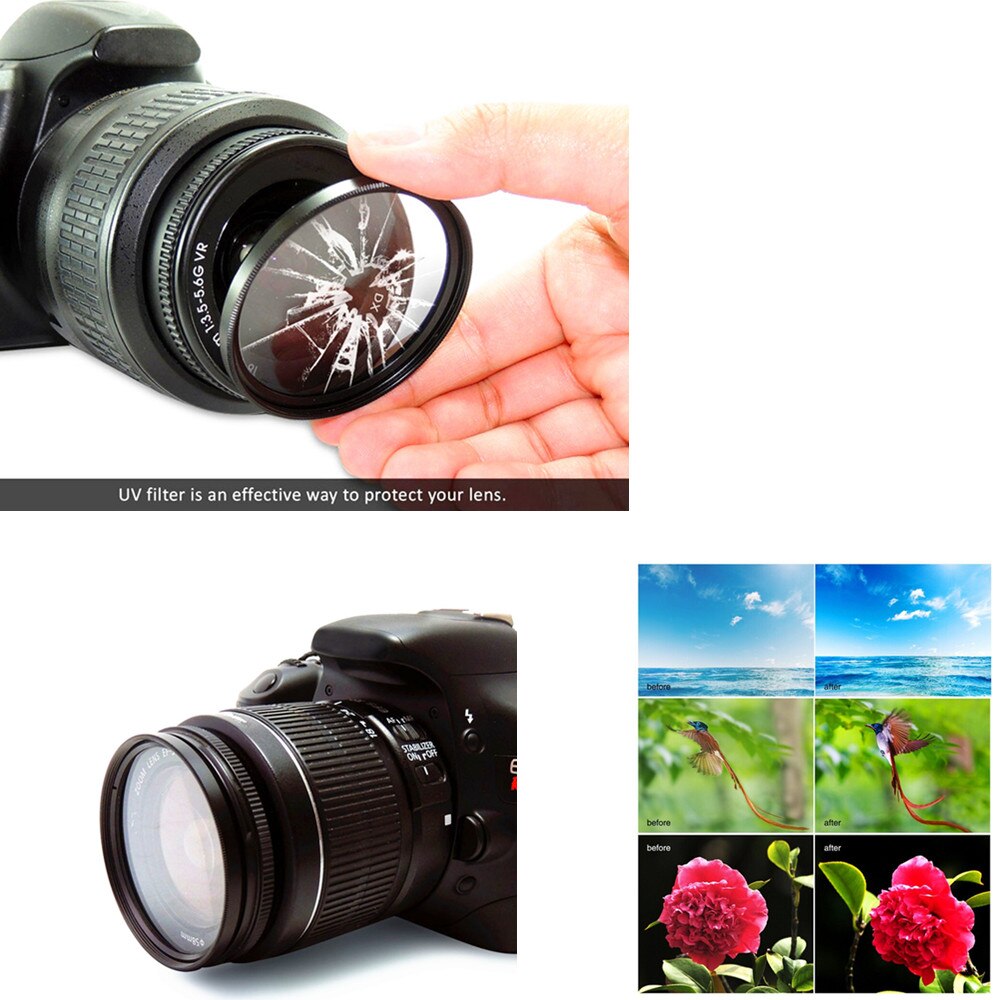 HOTsale55mm UV Filter HB-N106 Lens Hood Cap + 2x Glass Screen Protector