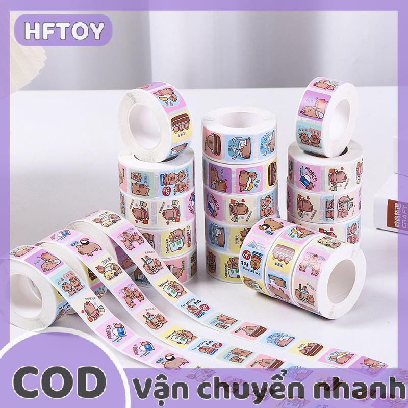 HFTOY 500Pcs cuộn dễ thương capybara Sticker không thấm nước graffiti thẩm mỹ trang trí hành lý máy tính xách tay cup điện thoại nhật ký cuốn sách trẻ em dán đồ chơi