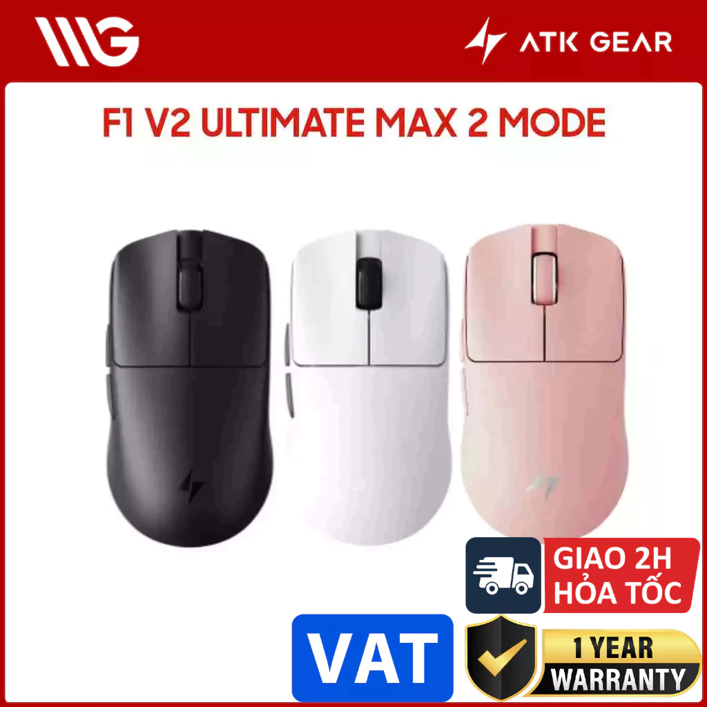 Chuột Gaming Không Dây ATK Blazing Sky F1 V2 Ultimate Max Dual Mode Black / White / Pink