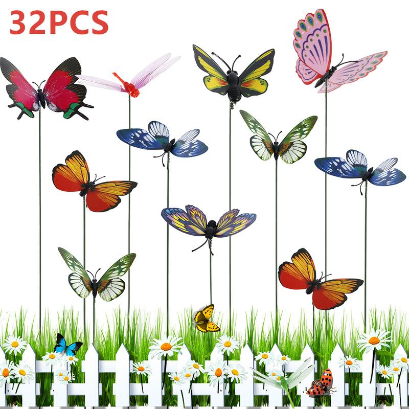 32pcs bướm chuồn chuồn Stakes đầy màu sắc không thấm nước Chậu hoa trang trí sân vườn trang trí bướm Stakes không thấm nước chuồn chuồn Stakes đầy màu sắc bướm Stakes
