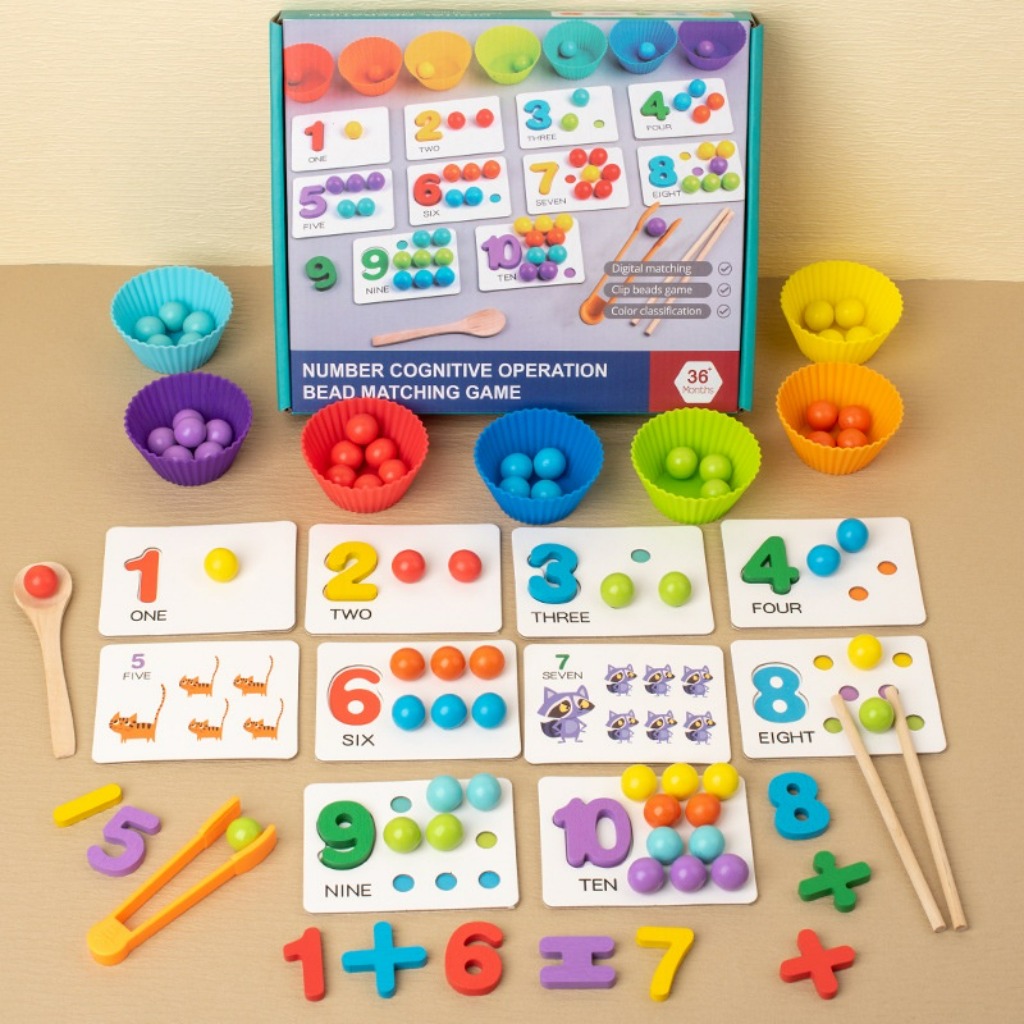 Deluxe Colourful Wooden Clip Beads Toy Game Math Toy Rainbow Sorting Matching Montessori Early Learning Educational Toys for Kids Gift