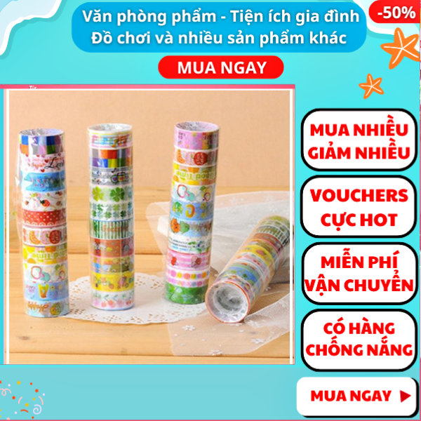 Bộ 10 cuộn băng keo dán có hình trang trí sổ tay , 10 cuộn băng keo hoạ tiết nhiều màu , Băng keo gói hàng họa tiết dễ thương , Combo 10 cuộn băng keo dán hoạt hình , Lốc 10 cuộn băng keo dán họa tiết cực đẹp , Nguyễn Thùy Store