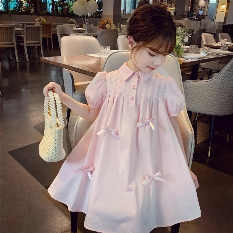 3-14 Tuổi Mùa Hè Bé Gái Đầm Trẻ Em Vừa Lớn Thời Trang Trẻ Em Puff Tay Áo Sơ Mi Đầm Bé Gái Nơ Ngọt Ng