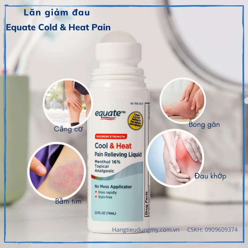 DẦU NÓNG DẠNG LĂN EQUATE MAXIMUM STRENGTH COOL & HEAT PAIN RELIEVING LIQUID 74ML - CHÂT LƯỢNG HÀNG Đ