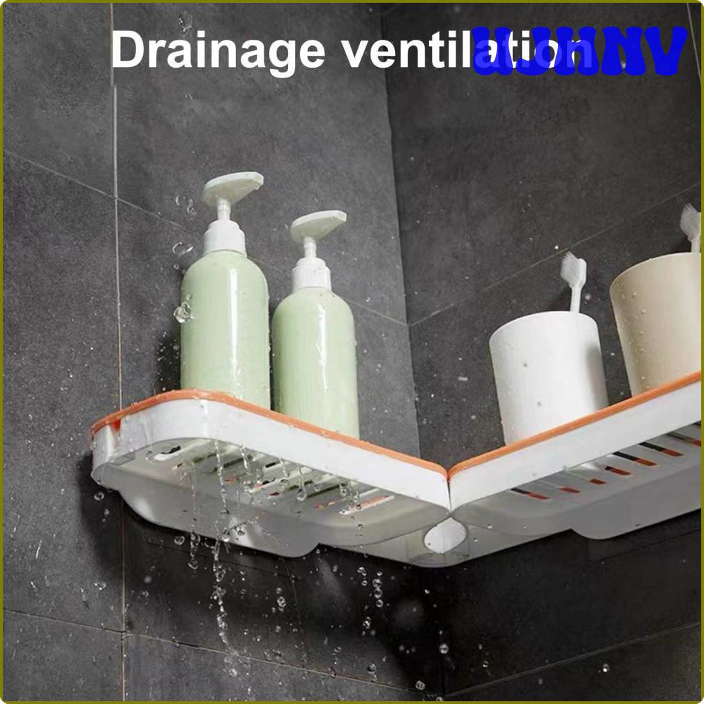 UJHNV Wall Mount Corner Shelf Punch Free 180 Degree Rotatable Hollow Drain Bathroom Shower Shampoo Storage Rack Holder Organizer AVCBE