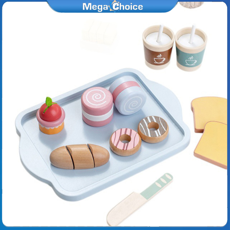 MegaChoice Play Food Sets For Kids Kitchen Wooden Breakfast Playset Pretend Food Play Kitchen Accessories Set Gifts For Boys Girls ราคา 459 บาท*ส่งฟรี