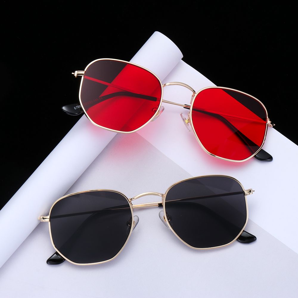 【Hot ticket】 Small Square Sunglasses for Men and Women Polygon Mirrored Lens Sun Glasses Driving Eyewear Fashion Metal Frame Glasses UV400