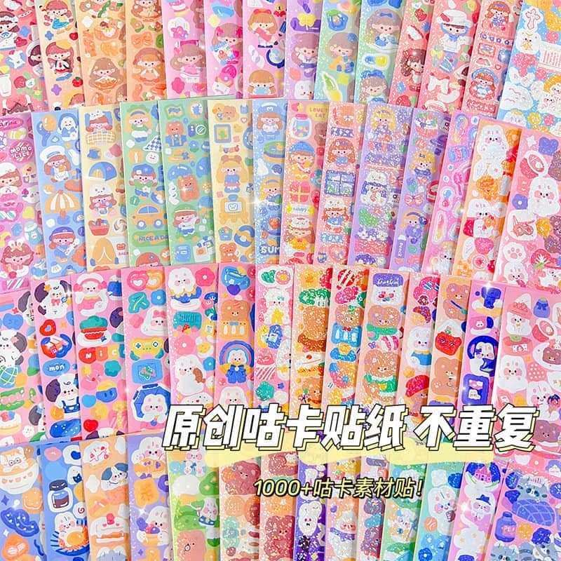 Combo 50 Miếng Sticker lấp lánh trang trí dán nhãn cute nhiều mẫu giá rẻ decor sách vở hộp bút đồ dù