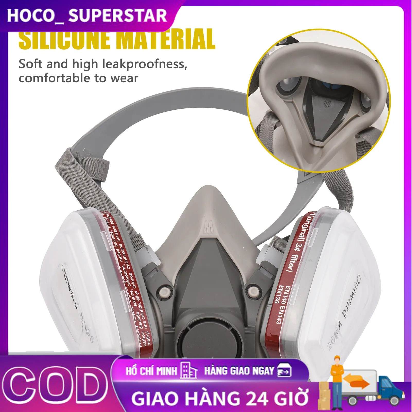 Trọn Bộ Mặt Nạ 3M 6200 7 Chi Tiết, Phun Sơn, Hóa Chất, Trừ Sâu, Sử Dụng Nghề Mộc, Xi Măng