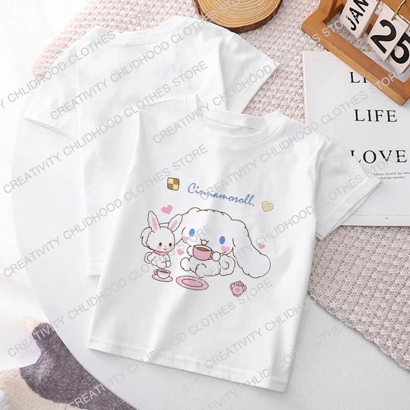 Sanrio Kuromi Children T-Shirt Hello Kitty Y2K Clothes Kawaii Anime Funny Cartoons Kid Boy Girl Tee Shirts Fashion Casual Tops - 9