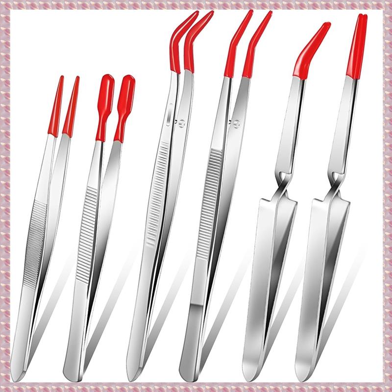 (EQPG) 6 Pieces Tweezers with Rubber Tips -Lock Tweezers PVC Coated Tweezers Craft Jewelry Tweezers Anti Scratch Tweezers