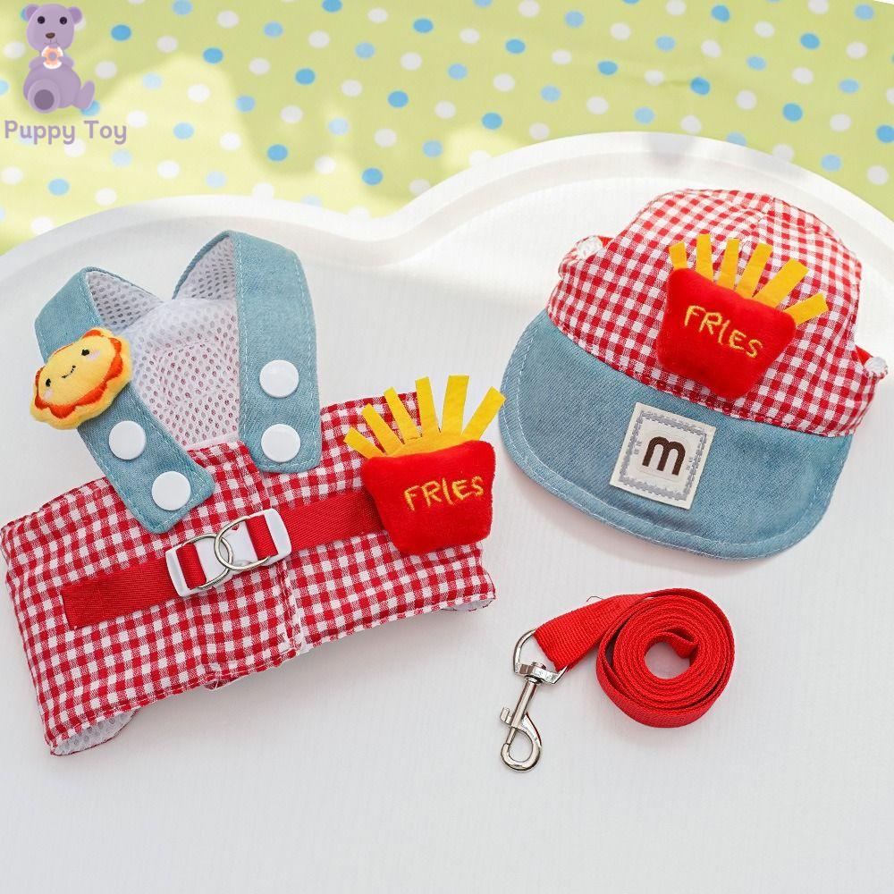 TESDFD 3 Pcs/Set Vải thoáng khí Bộ dây kéo cho thú cưng Quần áo cho chó đi chơi Thiết kế ếch vịt Dây đai ngực cho mèo Thực tế Mũ dễ thương Dây Dắt Chó Chó con