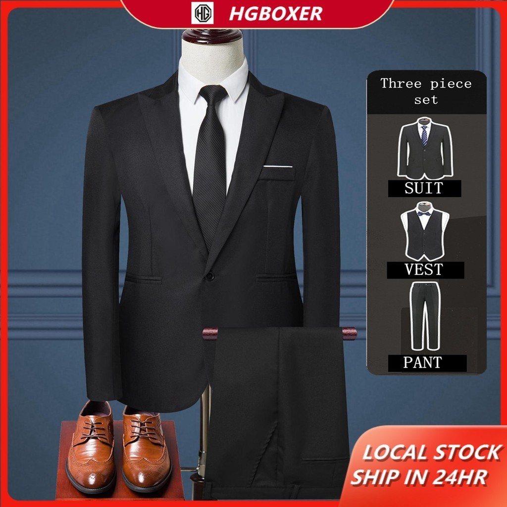 [Local Delivery]Blazer for Men Formal Business Suit Set Tuxedo Grooms Wedding Coat Fashion Korean Style Top