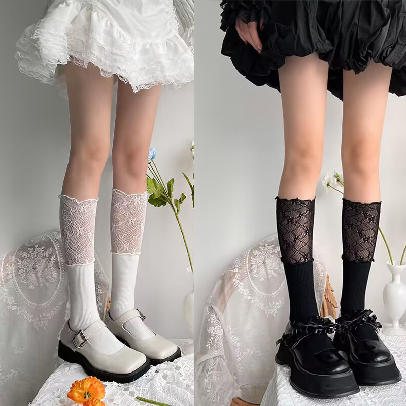 1/2 cặp JK cô gái tất dài nối tất ren ngọt ngào thả trắng Lolita cosplay Vớ đầu gối