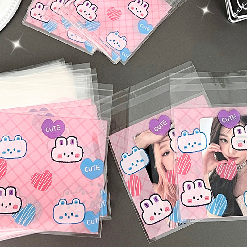 PICOK 100pcs phim hoạt hình dễ thương Gấu Thỏ kẹo Túi Cookie Gói trang trí quà tặng đóng gói túi photocard tự dính nhựa lưu trữ túi