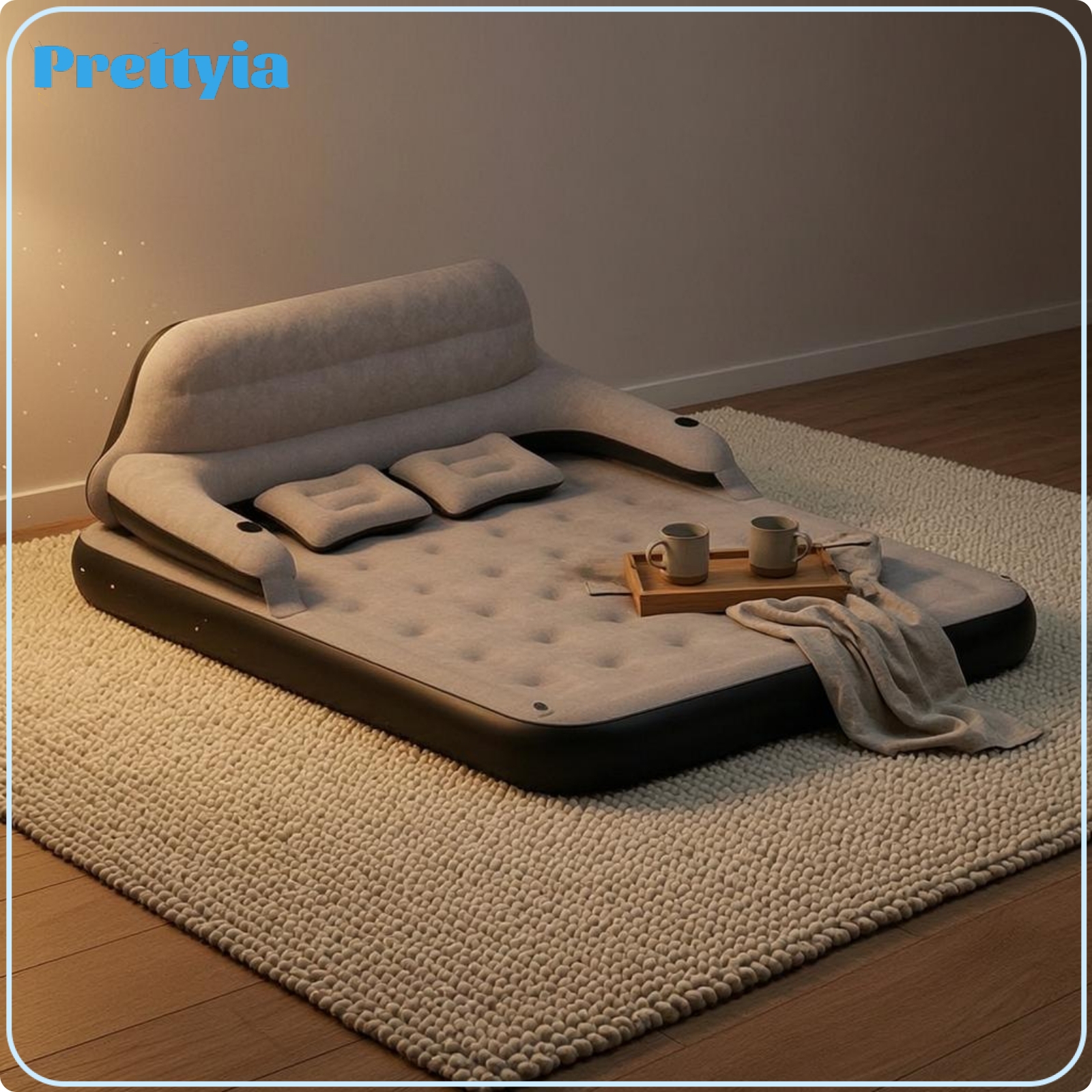 Prettyia Back Support Inflatable Couch Bed Raised Padded Inflatable Sofa Bed Indoor Outdoor Inflate Couch with Headboard ราคา 10,957 บาท*ส่งฟรี