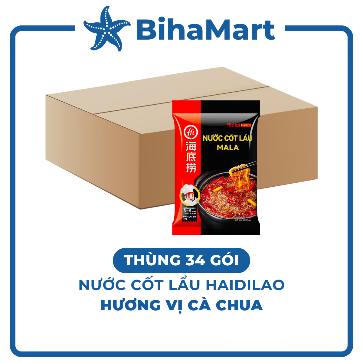 [THÙNG 34 GÓI] - HAIDILAO – Nước cốt lẩu Haidilao hương vị cà chua, Haidilao nước cốt lẩu cà chua Haidilao (200g/gói)