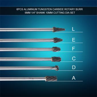 6 cái 6mm Shank 6mm Vonfram cacbua Máy dũa quay Burr Set Point Burrs Die Grinder Nhôm 10mm Head