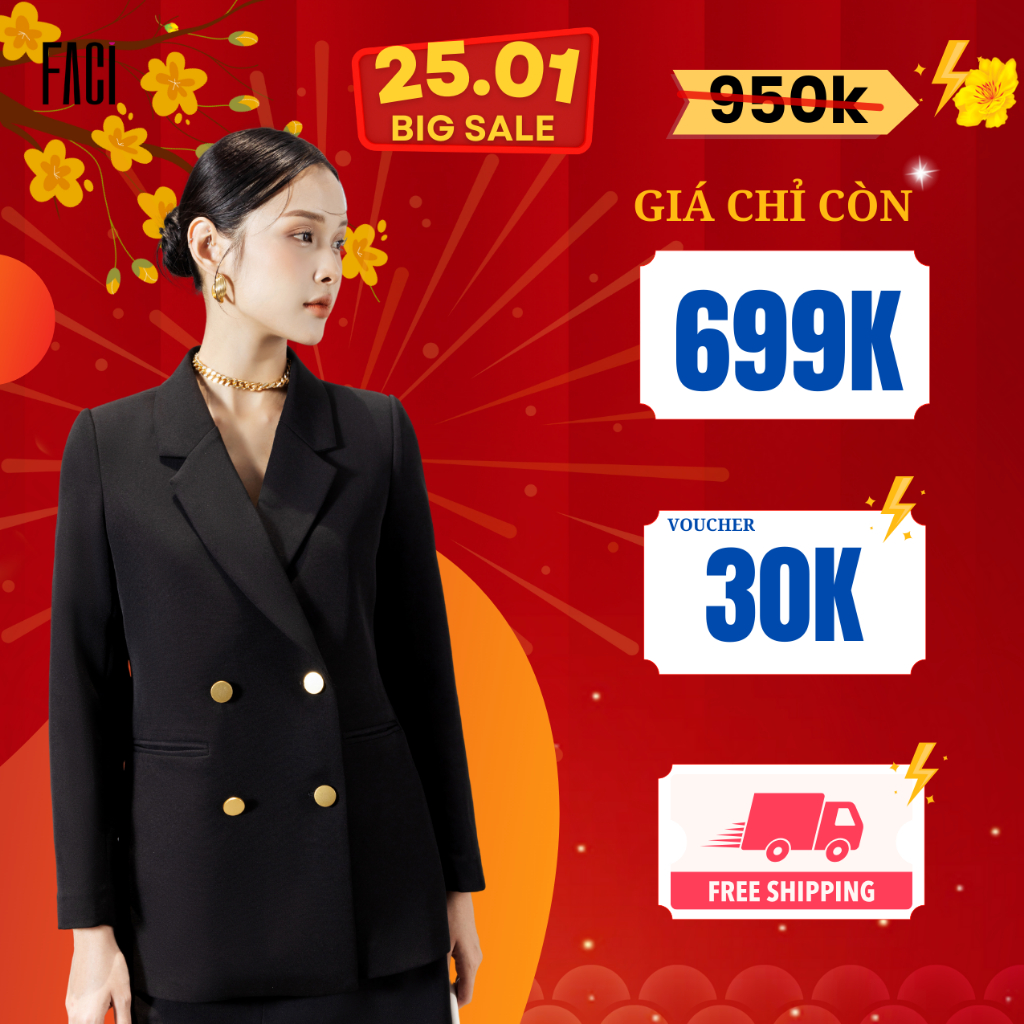 Áo khoác Blazer nữ FACI hai lớp dáng dài form rộng phong cách công sở Thu Đông trẻ trung thời thượng FA23066 FA2302