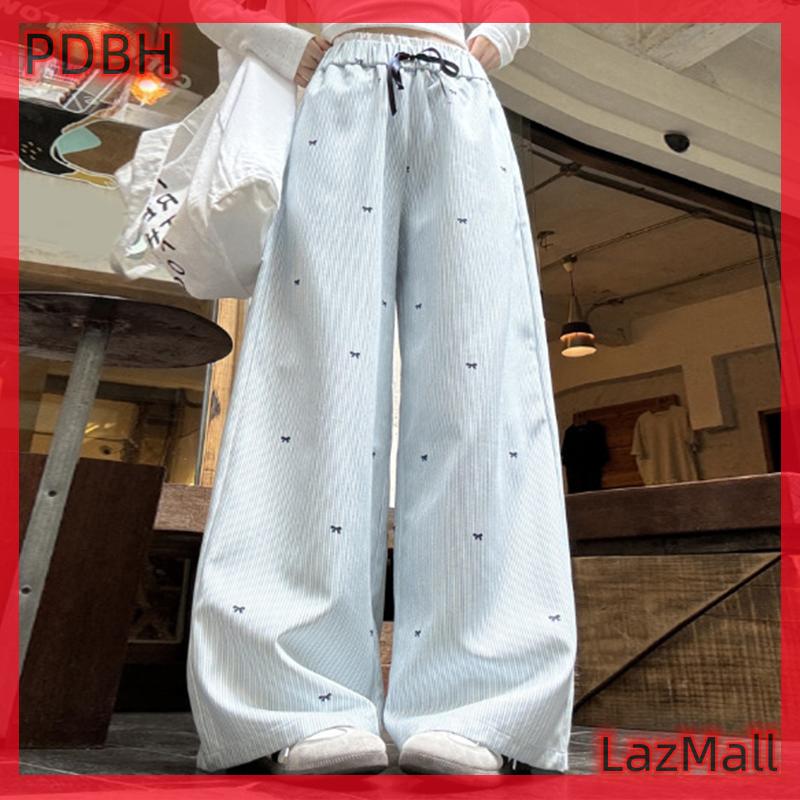 [PDBH Fashion Store] Flash Sale Hàn Quốc Phong Cách Màu Xanh Sọc Cao Eo Giản Dị Lỏng Rộng Quần Chân Cho Phụ Nữ Mùa Hè
